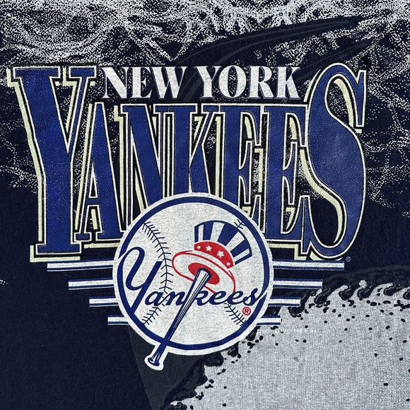 Vintage 90s MLB trench New York Yankees All Over Print Baseball Shirt L Single - Picture 2 of 8